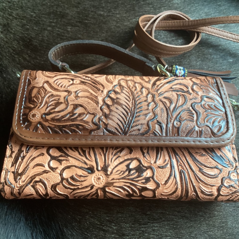 Super Cute Little Top Handle Shoulder Carry Western Boho Wallet Handbag - Picture 9 of 11
